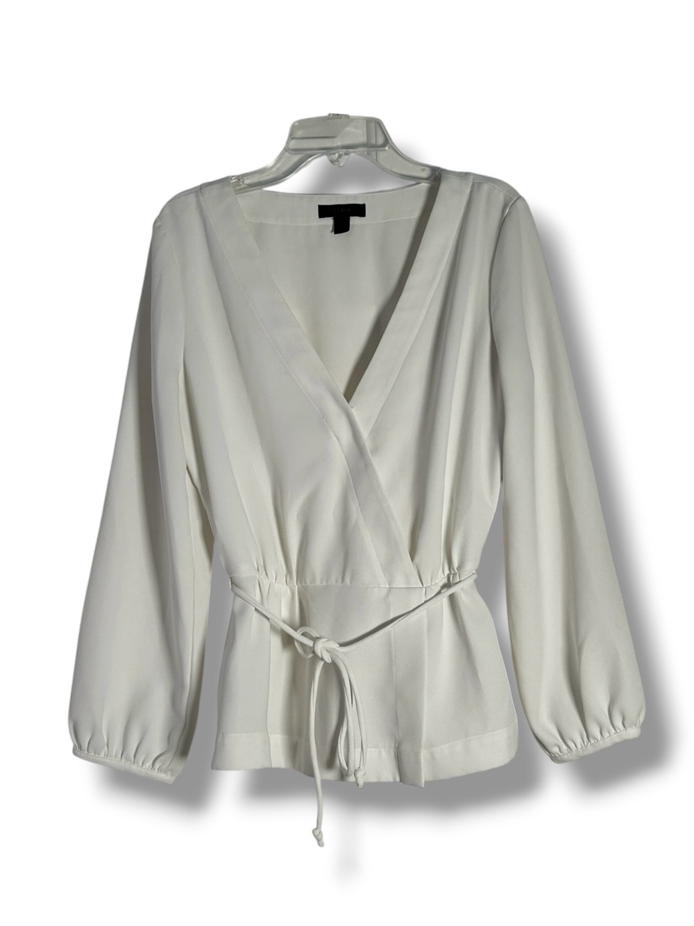 J. Crew White Faux Wrap Style Belted V-neck Top Size 4 - “Eliise”